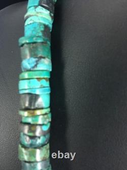 Blue Turquoise Bead 8mm Heishi Navajo Sterling Silver Necklace 20 1135