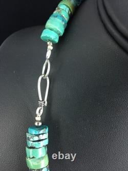 Blue Turquoise Bead 8mm Heishi Navajo Sterling Silver Necklace 20 1135