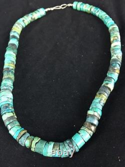 Blue Turquoise Bead 8mm Heishi Navajo Sterling Silver Necklace 20 1135