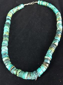 Blue Turquoise Bead 8mm Heishi Navajo Sterling Silver Necklace 20 1135