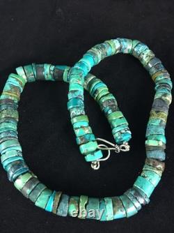 Blue Turquoise Bead 8mm Heishi Navajo Sterling Silver Necklace 20 1135