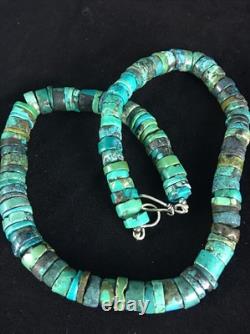 Blue Turquoise Bead 8mm Heishi Navajo Sterling Silver Necklace 20 1135