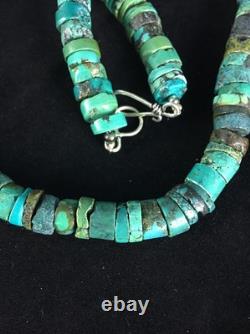 Blue Turquoise Bead 8mm Heishi Navajo Sterling Silver Necklace 20 1135