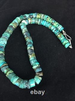 Blue Turquoise Bead 8mm Heishi Navajo Sterling Silver Necklace 20 1135