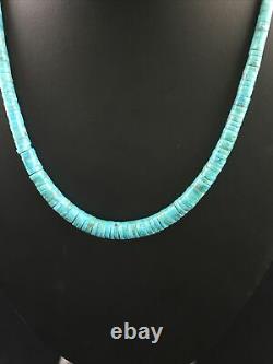 Blue Turquoise Heishi Sterling Silver Necklace Navajo Pearls Graduated 16 1850