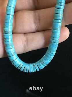 Blue Turquoise Heishi Sterling Silver Necklace Navajo Pearls Graduated 16 1850