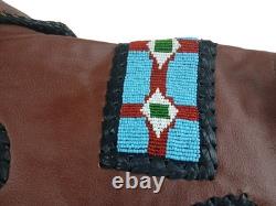 Brown Leather Beaded Native American Style Eagle Biker Jacket Suede Fringe sz40