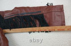 Brown Leather Beaded Native American Style Eagle Biker Jacket Suede Fringe sz40