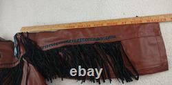 Brown Leather Beaded Native American Style Eagle Biker Jacket Suede Fringe sz40