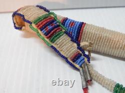 C. 1870-90s PLAINS BEADED lAKOTA INDIAN AWL CASE with RED HORSEHAIR TIN CONES C. 1870-90s PLAINS BEADED lAKOTA INDIAN AWL CASE with RED HORSEHAIR TIN CONES