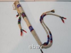C. 1870-90s PLAINS BEADED lAKOTA INDIAN AWL CASE with RED HORSEHAIR TIN CONES