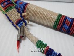 C. 1870-90s PLAINS BEADED lAKOTA INDIAN AWL CASE with RED HORSEHAIR TIN CONES