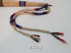 C. 1870-90s PLAINS BEADED lAKOTA INDIAN AWL CASE with RED HORSEHAIR TIN CONES