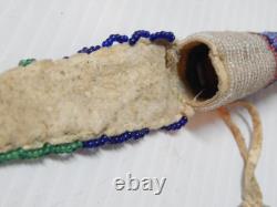 C. 1870-90s PLAINS BEADED lAKOTA INDIAN AWL CASE with RED HORSEHAIR TIN CONES