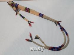C. 1870-90s PLAINS BEADED lAKOTA INDIAN AWL CASE with RED HORSEHAIR TIN CONES