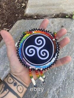 Celtic Gay pride beaded medallion Native American Made LGBTQ Pride triskelion