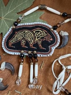 Celtic bear medallion native american beadwork pow wow native made