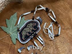Celtic bear medallion native american beadwork pow wow native made