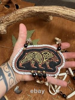 Celtic bear medallion native american beadwork pow wow native made