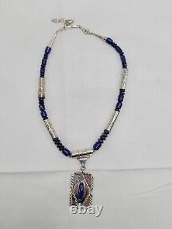 Certified Southwest Native American Necklace Sterling Silver Blue Lapis with COA