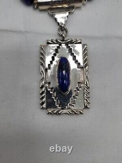 Certified Southwest Native American Necklace Sterling Silver Blue Lapis with COA