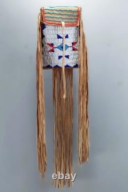 Contemporary Northern Plains Native American Deer Skin Pouch / Bag Bead Work Fri