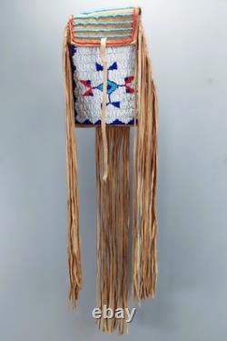 Contemporary Northern Plains Native American Deer Skin Pouch / Bag Bead Work Fri
