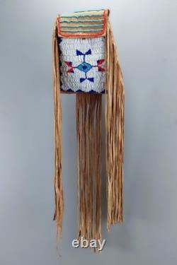 Contemporary Northern Plains Native American Deer Skin Pouch / Bag Bead Work Fri