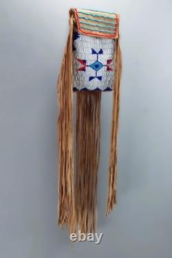 Contemporary Northern Plains Native American Deer Skin Pouch / Bag Bead Work Fri