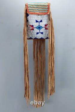 Contemporary Northern Plains Native American Deer Skin Pouch / Bag Bead Work Fri
