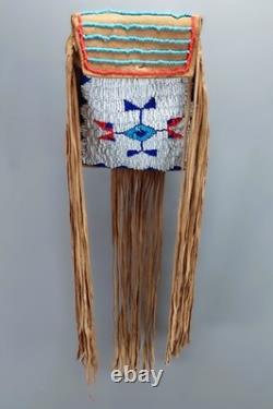 Contemporary Northern Plains Native American Deer Skin Pouch / Bag Bead Work Fri