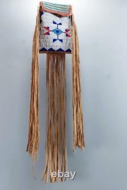 Contemporary Northern Plains Native American Deer Skin Pouch / Bag Bead Work Fri