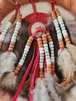 DREAM Catcher Native American Mandala Fur Wool Feathers Beaded Large Vintage