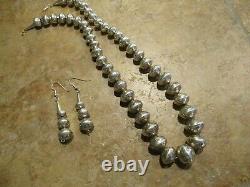 DYNAMITE Vintage Navajo Graduated Sterling PEARLS Bead Necklace with Earrings