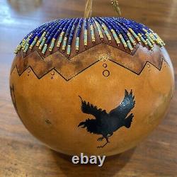 David Snooks Washoe Native American Beaded Handpainted Gourd With Charm Signed