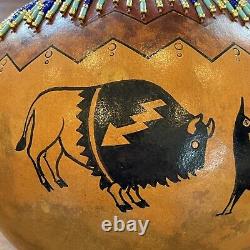 David Snooks Washoe Native American Beaded Handpainted Gourd With Charm Signed