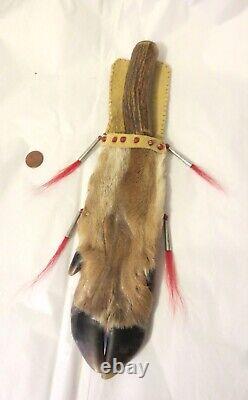 Deer foot sheath, bead/tin cone- Meriden Antler Handle Knife P St John, Mohawk