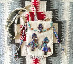 Deerskin Leather Native American Kachina Expertly Beaded Bag 6 by 8 inch