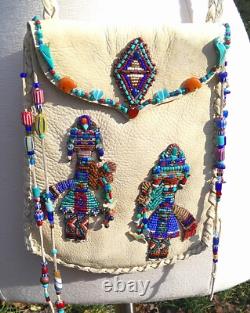Deerskin Leather Native American Kachina Expertly Beaded Bag 6 by 8 inch