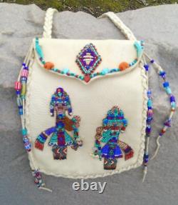 Deerskin Leather Native American Kachina Expertly Beaded Bag 6 by 8 inch