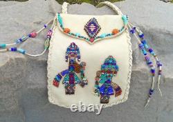 Deerskin Leather Native American Kachina Expertly Beaded Bag 6 by 8 inch