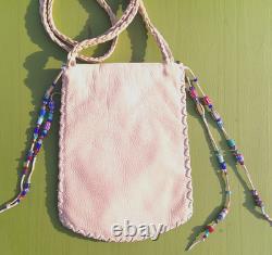 Deerskin Leather Native American Kachina Expertly Beaded Bag 6 by 8 inch