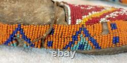 EARLY PLAINS SIOUX INDIAN NATIVE AMERICAN BEADED MOCCASINS BEADS ANTIQUE withsinew