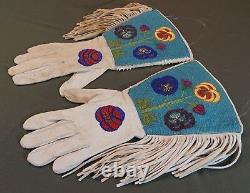 Early 1900 Native American Plateau Umatilla Cayuse Fully Beaded Gauntlet Gloves