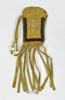 Early Native American Plains-Style Beaded Leather Pouch Fringe 1920s-40s
