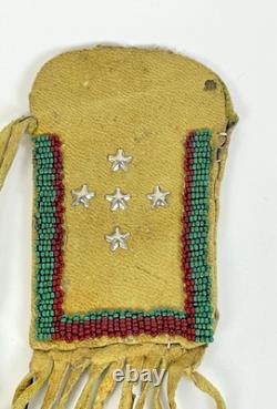 Early Native American Plains-Style Beaded Leather Pouch Fringe 1920s-40s