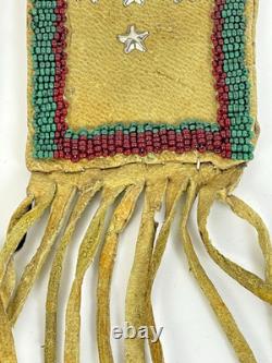 Early Native American Plains-Style Beaded Leather Pouch Fringe 1920s-40s