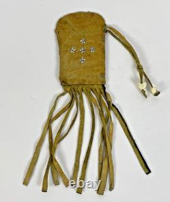 Early Native American Plains-Style Beaded Leather Pouch Fringe 1920s-40s