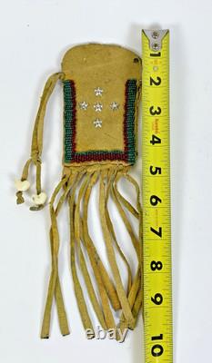 Early Native American Plains-Style Beaded Leather Pouch Fringe 1920s-40s
