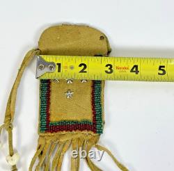Early Native American Plains-Style Beaded Leather Pouch Fringe 1920s-40s